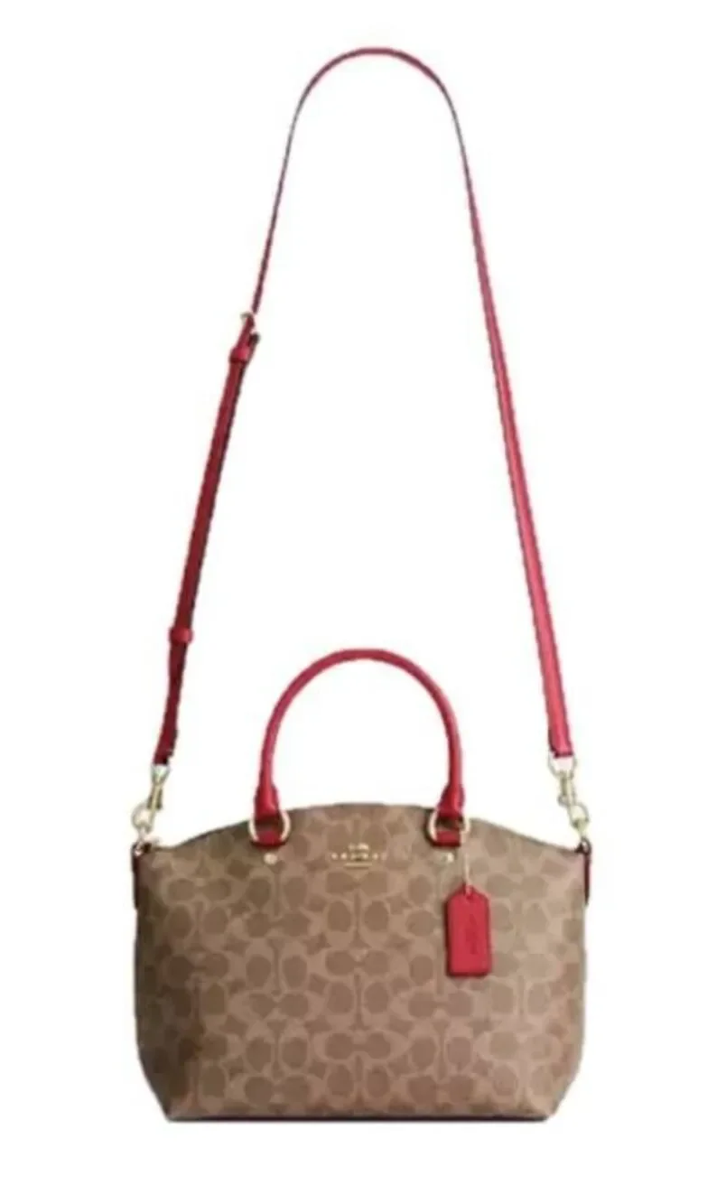 NWT~COACH Sadie Satchel Bag in Signature Canvas & Red Accents~$460 Retail~